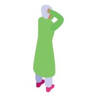 Muslim scientist wearing hijab and lab coat is thinking about scientific experiment vector