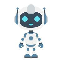A robot with blue eyes and a smile on its face. The robot is wearing a white suit and has two arms vector
