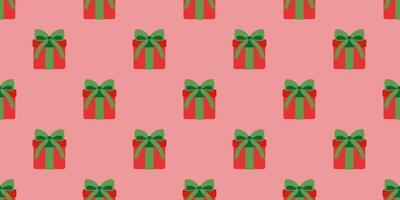 PrintA pattern of red and green boxes with bows on them. The boxes are arranged in a grid on a pink background. The image conveys a festive and joyful mood vector