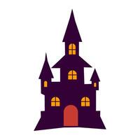 A castle with a red door and windows. The castle is dark and spooky vector