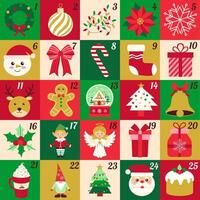 A colorful Christmas calendar with various festive images and numbers vector