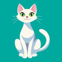 A cartoon cat with green eyes is sitting on a blue background vector