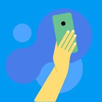 Hand hold mobile phone with empty blank screen illustration. Arms touch device with fingers. vector