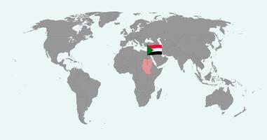 Pin map with Sudan flag on world map. illustration. vector