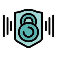 Secure fitness training program with kettlebell and shield icon vector