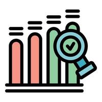 Magnifying glass analyzing statistical business graph icon vector
