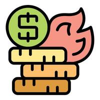Dollar coin burning on stack of coins showing inflation vector
