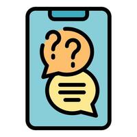 Smartphone displaying chat bubbles with question marks and answer in progress vector