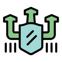 Firewall protecting from malware attacks with three green arrows pointing upwards vector