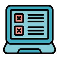 Laptop showing online survey with two checkboxes ticked vector
