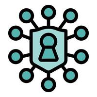 Network security system protecting user data with keyhole symbol inside shield icon vector