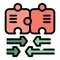 Two puzzle pieces connecting with arrows showing data integration process vector