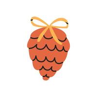 Pine cone with a bow. Flat illustration isolated on white background. vector