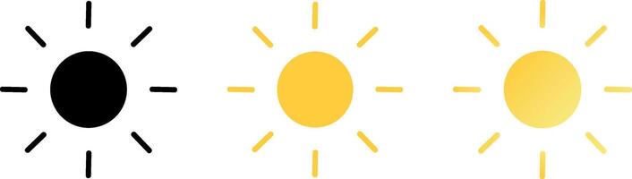 Sun icon set. Black, color, gradient. Weather sign vector