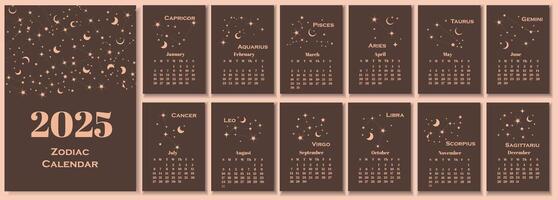 2024 calendar. Calendar concept design with constellation of the zodiac. Set of 12 calendar pages. vector
