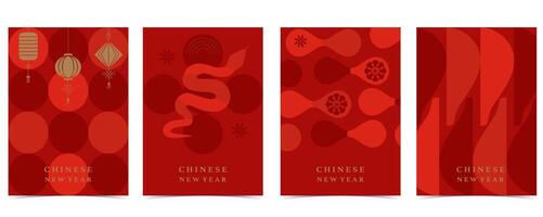 Happy Chinese New Year on red background with geometric and snake vector
