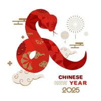 Happy Chinese New Year on red background with snake.Editable illustration for square design vector