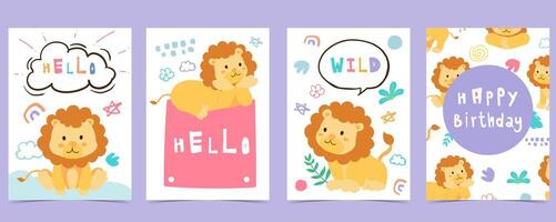 cute baby lion template background for a4 vertical design vector