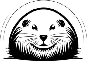 A black and white drawing of a otter vector