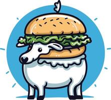 A cartoon sheep with a burger on its head vector