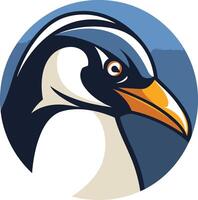 A penguin head in a circle with a blue background vector