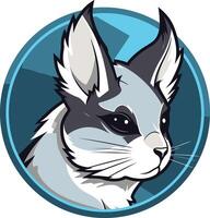 A gray and white rabbit head in a blue circle vector