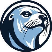 A seal head in a circle with a blue background vector