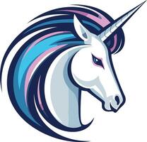 The unicorn head is in the style of a cartoon vector