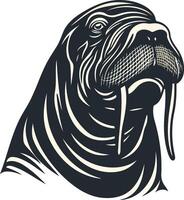 The head of a walrus is shown in a black and white design vector