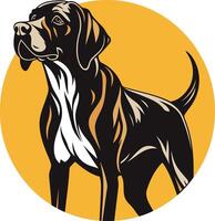 A dog standing in front of a yellow background vector