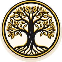 A tree of life in a circle with leaves vector