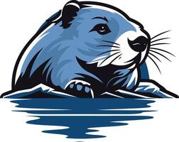 A beaver sitting on the water with its head up vector