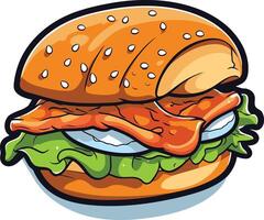 A cartoon burger with lettuce and bacon vector