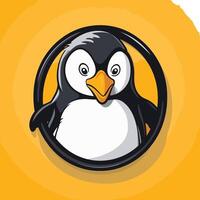 A penguin in a circle with a yellow background vector
