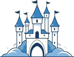 A castle with blue and white flags on top vector
