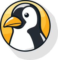 A penguin in a yellow circle with a black beak vector