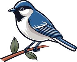 Blue jay bird on branch cartoon illustration vector