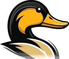 A duck head with a black beak and yellow feathers vector