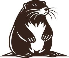 A black and white image of a beaver sitting on its hind legs vector