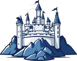 A castle on top of a mountain with blue sky vector