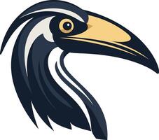 A bird head with a long beak and long neck vector
