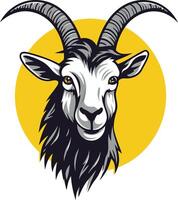 Goat head with horns in a circle on a yellow background vector