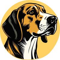A dog head in a circle with a yellow background vector