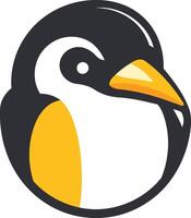 A penguin with a yellow beak and black and white feathers vector
