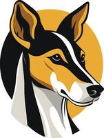 A dog with a black and white face in a circle vector