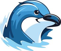 A blue penguin head with a wave in the background vector