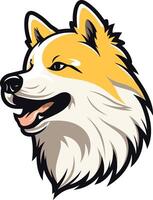 A cartoon dog head with a white and yellow fur vector