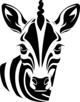 A zebra head is shown in black and white vector