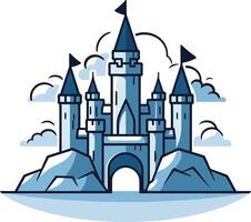 A castle with a castle on top of a mountain vector