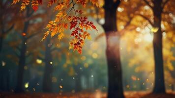 A serene autumn park path, lined with trees and covered in fallen leaves, creating a peaceful, seasonal atmosphere video